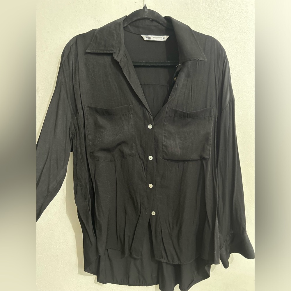 Zara Black Button-Down Women's Shirt Oversized
